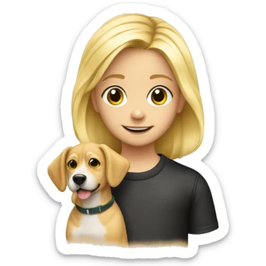 blond child wearing with a picture of dog sticker