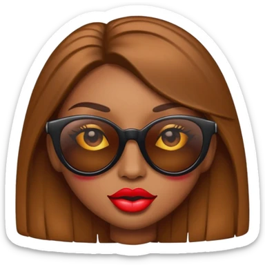 Diva emoji: emoji with sunglasses covering half the eyes, long eyelashes, brown eyes, big lips sticker