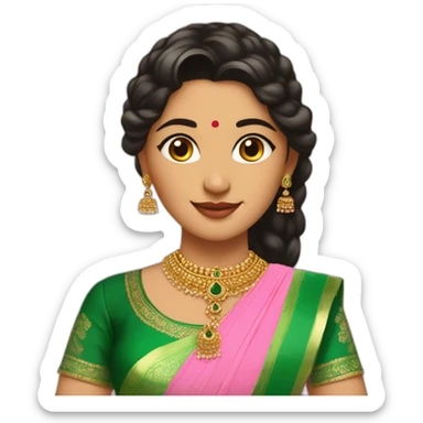 a beautiful girl wearing weeding pink lehanga and green kurta sticker