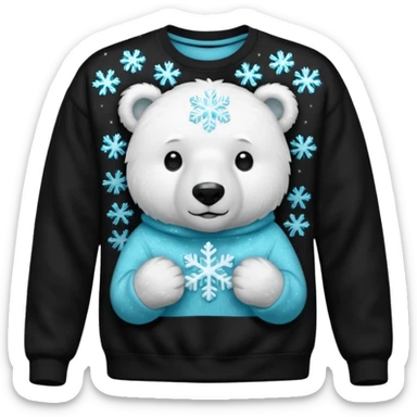 Glitter polar bear
with cyan snowflake on a black sweatshirt sticker