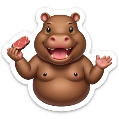 Hippo who is excited to eat a steak sticker