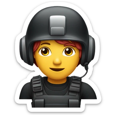 operator dressed in black with a milatary helmet, without glasses, wearing a headset, ready to respond to alerts, preferably red-haired female  sticker