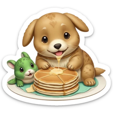 Seal, dog, bunny, turtle eating pancakes sticker