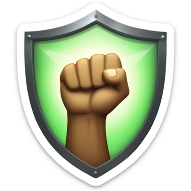 A bold fist raised confidently in front of a glowing shield. sticker