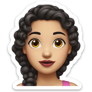 A cute Métis girl with a very clear complexion. She has black hair with large curls, which descend to her shoulders, and a pink lipstick on luscious lips. sticker