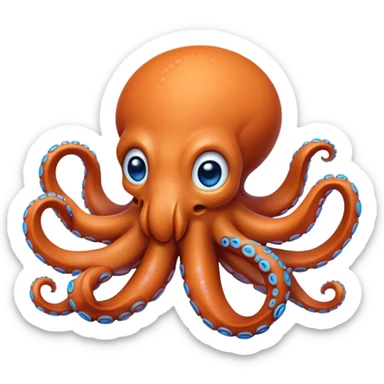 Cinematic Realistic Cute Octopus Portrait Emoji, Head tilted playfully and inquisitively, featuring a gracefully curving, compact body in vibrant orange adorned with delicate blue rings, and a charming, expressive face with round, sparkling eyes full of curious wonder; rendered with lifelike detail and soft natural highlights, high shine, affectionate and enchanting, styled with a touch of whimsical ocean magic, soft glowing outline, capturing the essence of a mischievous yet lovable octopus that seems poised to slither playfully into your arms! sticker