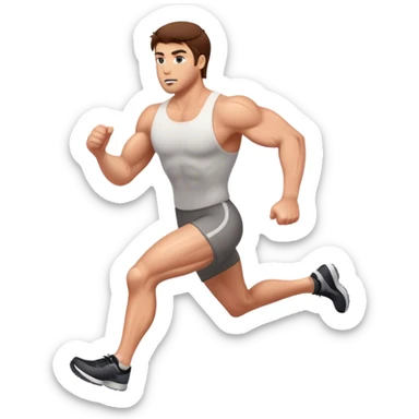 muscular man running, white with brown hair sticker