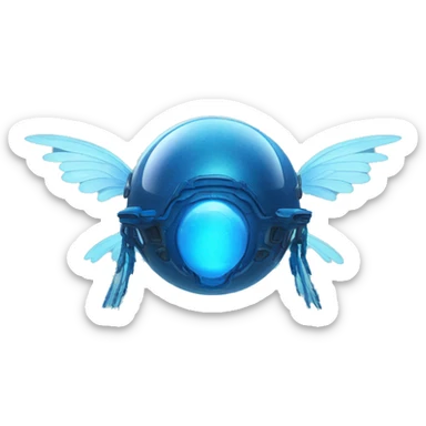 Otherworldly blue machine shaped like a sphere with blue spots and blue colored wings  sticker