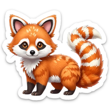 Black-eared Realistic patterned speckled flurry scaly 4-legged quadrupedal Red-Panda-Munchkin-Kitten-Lemur-Raccoon-Dog-Red-Fox-animal-fusion-hybrid, Full body sticker