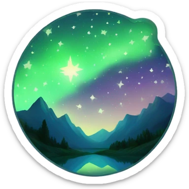 starry night over mountain reflection sticker