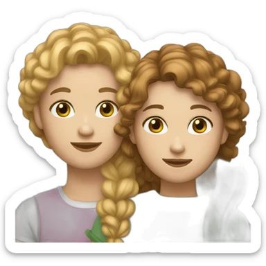 two. Best friends, one with light brown hair, white skin, green eyes and another with white skin, brown hair, brown eyes. sticker