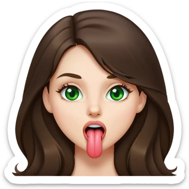 Girl sticking out tongue brunette long hair green pretty lips eyes  sticker