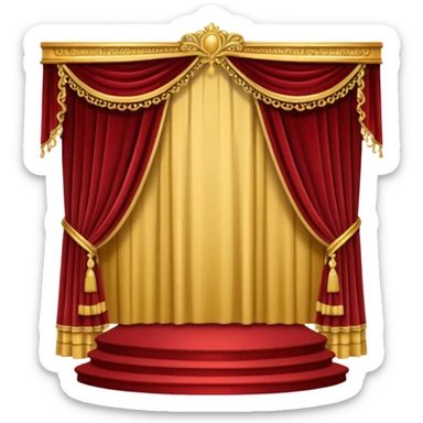 A small raised stage with golden trim and side drapes. sticker