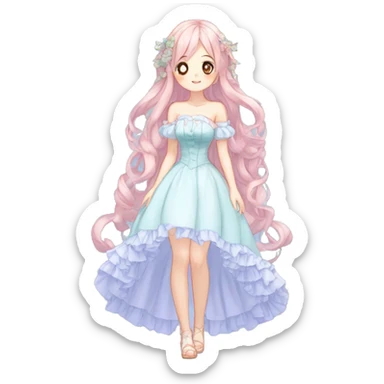 gorgeous pretty attractive anime lady beautiful hair with gorgeous dress fairycore cottagecore pastelcore detailed high quality trending VOGUE aesthetic full body sticker