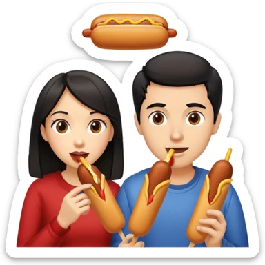 black-haired guy and brunette girl eating corndogs sticker