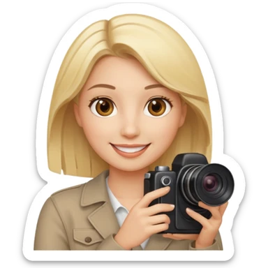 femme blonde yeux marron qui tient un appareil photo sticker
