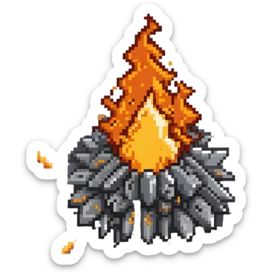Industrial metal wall explosion tile, slate colored (#334155) metal fragments and debris flying from center, bright orange and yellow flames, metallic sheen on fragments, rivets visible on some pieces, pixel art style sticker