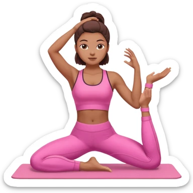 medium-skinned woman doing Pilates in pink sportswear sticker