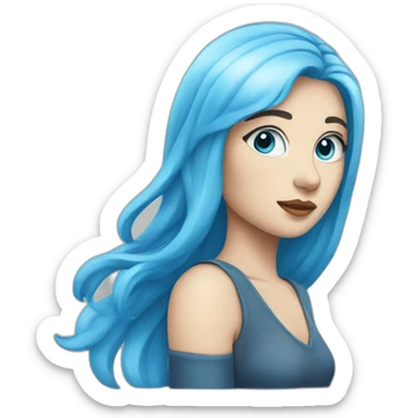 Classic woman emoji with blue hair and blue eyes with white skin sticker