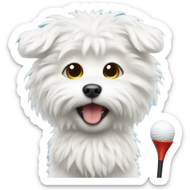 Small white fluffy dog playing golf sticker
