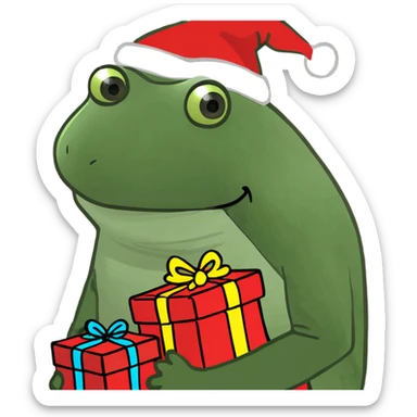 Frog wearing a Christmasjumper with presents sticker