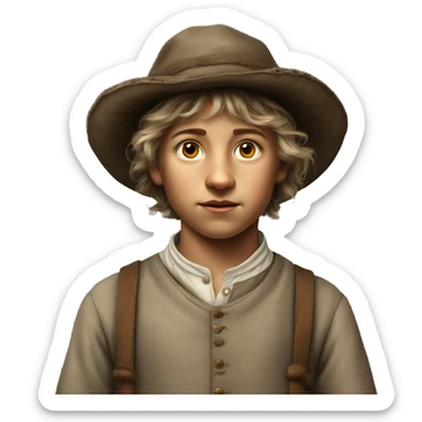 19th century peasant boy without headdress photorealistic serious sticker