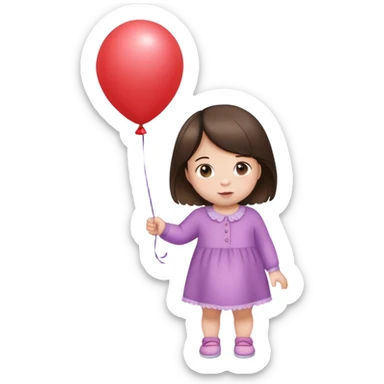 Brunette baby girl holding balloon  sticker