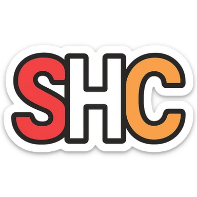 letters SHC in a clean modern font, S in red, H in white, C in orange sticker