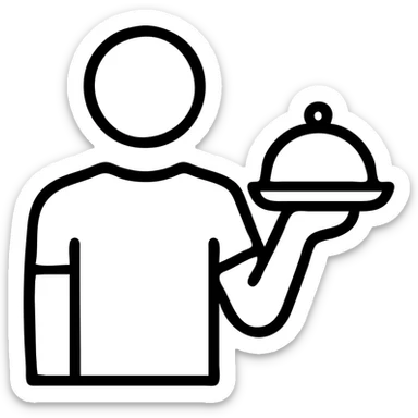 A guy waiter in a black T-shirt with a tray in his hand sticker