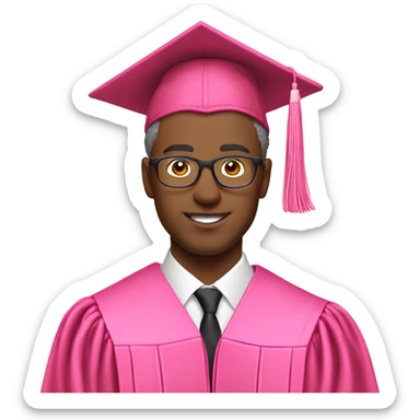 man in a pink graduation and pink academic regalia sticker