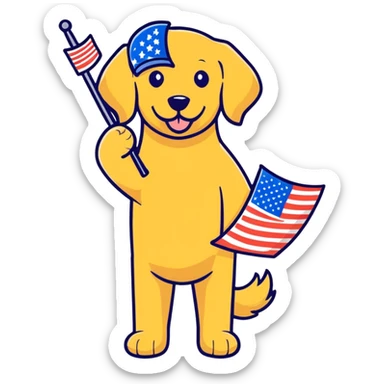 Golden Retriever with American flag sticker