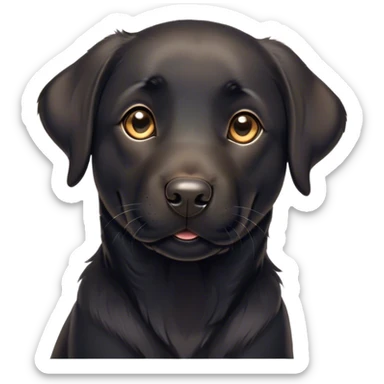 Cinematic Cute Black Labrador Portrait Emoji, Head tilted playfully and inquisitively, featuring a glossy black Fur with a healthy sheen, round, sparkling brown eyes filled with curiosity, Simplified yet irresistibly adorable features, highly detailed, glowing with a warm, friendly glow, high shine, affectionate and spirited, stylized with a touch of whimsy, bright and endearing, soft glowing outline, capturing the essence of a mischievous yet loving companion, so playful it feels like it could dash out of the screen and into your arms! sticker
