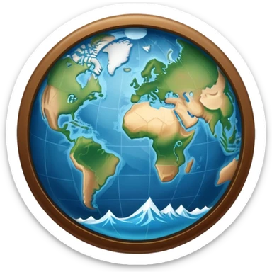 an icon featuring an earth with attitude and longitude lines, a textbook, and a topographic map, symbolizing geography as a science. The design includes a compass, mountain ranges, and rivers, representing the study of Earth's features and landscapes. Transparent background highlights geography. sticker