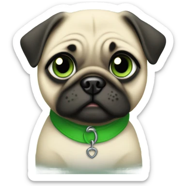 Baby pug with big green eyes and green collar  sticker