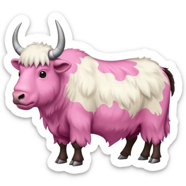 A shaven yak. Viewed from the side, it should have large pink patches where its fur has been completely shaven. sticker