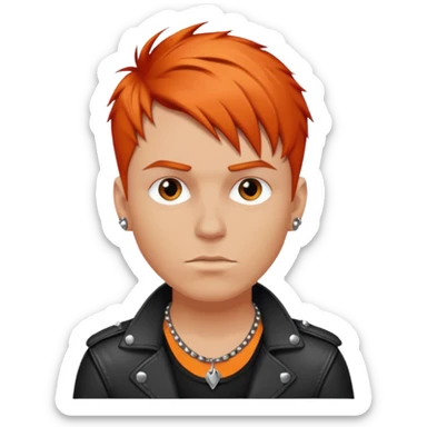 white guy, rock singer, rebellious style, short orange-red hair, studded leather necklace sticker