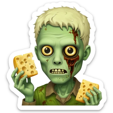 man zombie holding moldy cheese piece sticker