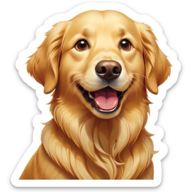 Cinematic Comical Golden Retriever Portrait Emoji, Head tilted dramatically with an exaggeratedly amused expression, featuring a vibrant golden coat with a lively sheen, wide, expressive brown eyes filled with playful disbelief, Simplified yet hilariously expressive features, highly detailed, glowing with a slightly sassy glow, high shine, dramatic yet playful, stylized with an air of cheeky mischief, bright and endearing, soft glowing outline, capturing the essence of a spirited and over-the-top companion, so meme-worthy it feels like it could side-eye its way into internet fame instantly! sticker