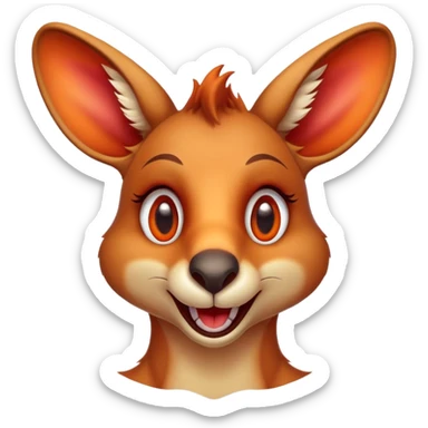 Cinematic Comical Kangaroo Portrait Emoji, Head tilted dramatically with an exaggeratedly amused expression, featuring a striking red-orange fur with a playful glint in its wide, expressive amber eyes, Simplified yet hilariously expressive features, highly detailed, glowing with a slightly sassy glow, high shine, dramatic yet playful, stylized with an air of cheeky outback mischief, bright and endearing, soft glowing outline, capturing the essence of a spirited and over‐the‐top kangaroo, so meme‐worthy it feels like it could bounce its way into internet fame instantly! sticker