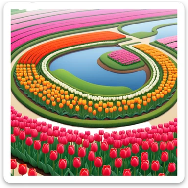 Cinematic Realistic Keukenhof Gardens Landmark Emoji, showcasing expansive tulip fields rendered with crisp, lifelike detail and radiant lighting. sticker