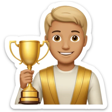 man raising a trophy sticker