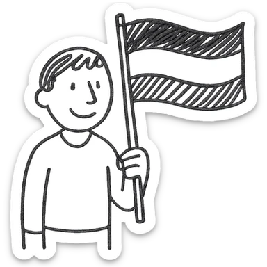 A person holding a black, yellow, and red flag sticker