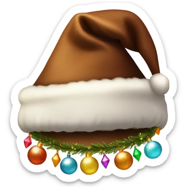 brown santa claus hat with shimmering garland sticker