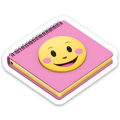 libreta de anillos rosada en perspectiva isometrica con sticker de carita feliz amarilla sticker