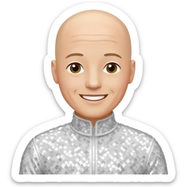John Hendy from East 17 with light skin, bald head, white sequin outfit sticker