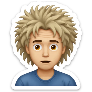 a man with wild hair and a crazy face sticker