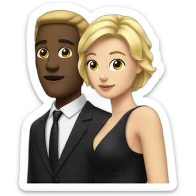 Black man with blond woman in black tie event sticker