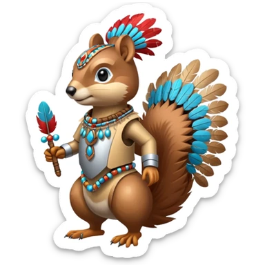 Full Robotic squirrel wearing native American regalia with feathers and beads sticker