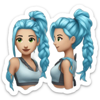 jinx from lol with double ponytail and sky blue hair sticker