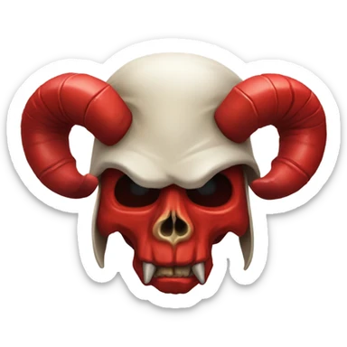 Red Devil wearing a bone skull helmet with ram horns  sticker